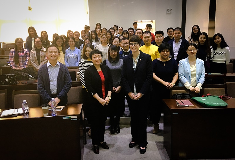 SIS Director Diane Kelly poses with faculty and students from Nankai University. SIS Director Diane Kelly poses with faculty and students from Nankai University.