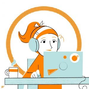 Graphic of a woman at a computer