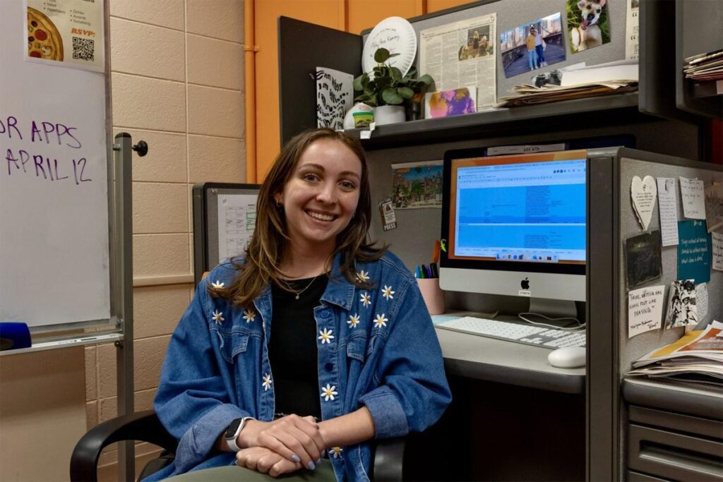 Journalism and Media student, and Daily Beacon editor Abby Ann Ramsey sits at her desk.