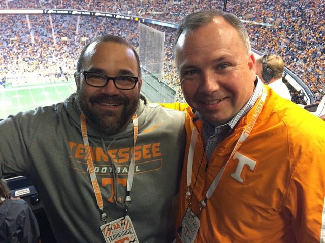 Barry Rice and Steve Early with Neyland Stadium's field in the background.