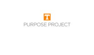 A white Tennessee Power T on an orange square with the words Purpose Project in all caps below it
