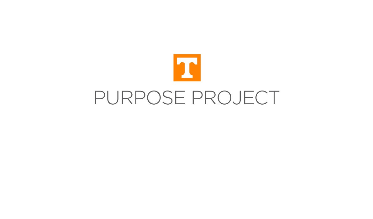 A white Tennessee Power T on an orange square with the words Purpose Project in all caps below it