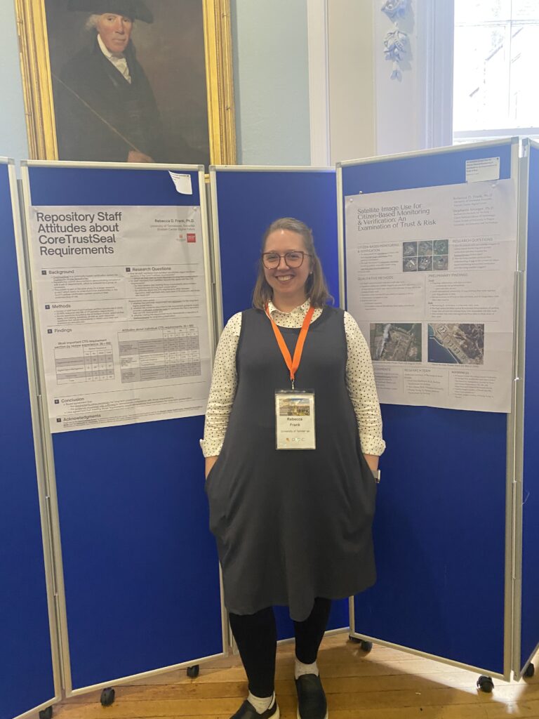 Assistant Professor Rebecca Frank presenting her research at the International Digital Curation Conference in Edinburgh, Scotland.