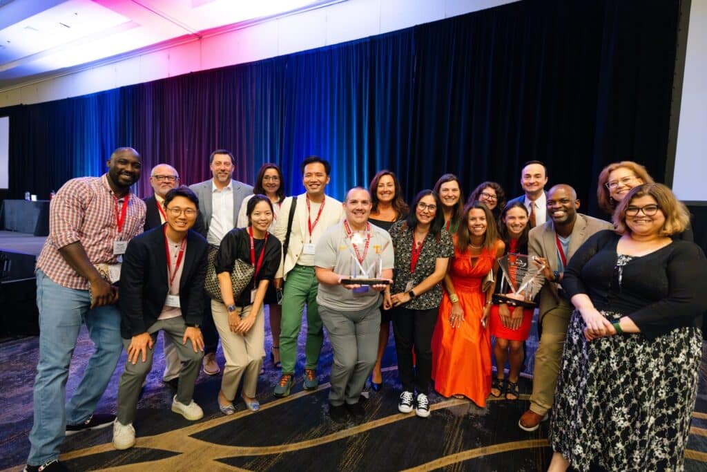 A group shot of Tombras School of Advertising and Public Relations, and School of Journalism and Media faculty, along with Dean Joe Mazer and Mark Geller. CCI Staff and faculty. The University of Tennessee College of Communication and Information faculty and students attend the annual AEJMC Conference in Philadelphia, Pennsylvania where they accept an award for Diversity and Inclusion initiatives.