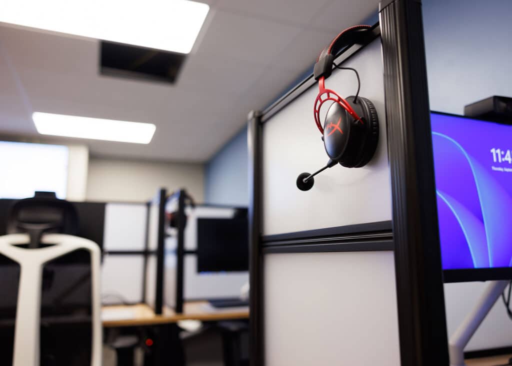 Close up photo of headphones provided in the iLab