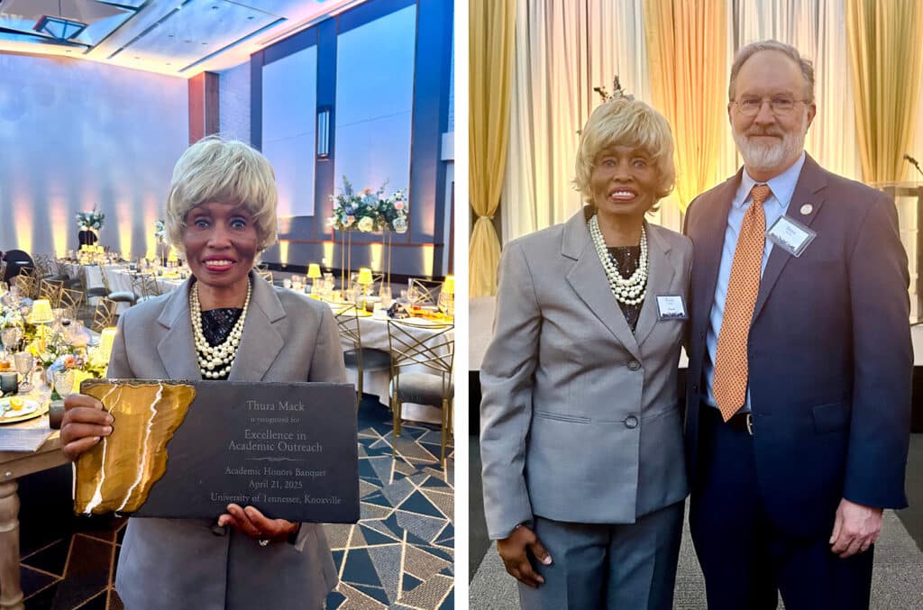 Professor Thura Mack (’86) receiving an award
